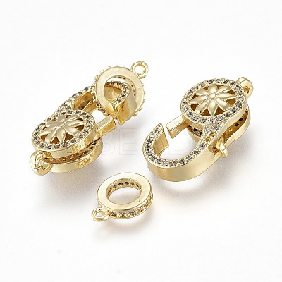 Brass Micro Pave Clear Cubic Zirconia Lobster Claw Clasps X-KK-K242-14G-1