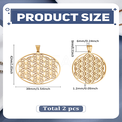 2Pcs 304 Stainless Steel Pendants STAS-LP0004-47G-1