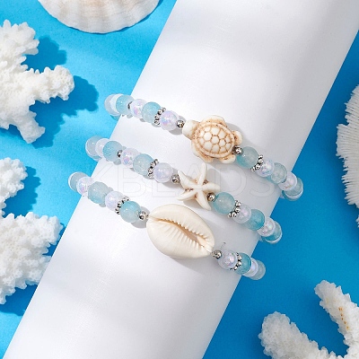 3Pcs 3 Styles Round Acrylic & Glass Beaded Stretch Bracelet Sets BJEW-JB10730-02-1