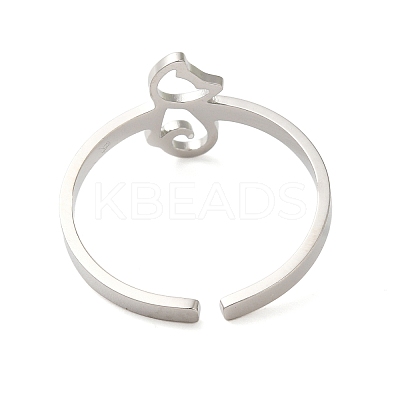 Non-Tarnish Hollow Cat 304 Stainless Steel Open Cuff Rings for Women LS-RJEW-N048-07P-1