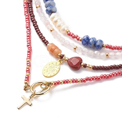 4Pcs 4 Style Cross and Virgin Mary Brass & Alloy Charms Necklaces Set NJEW-JN04018-1