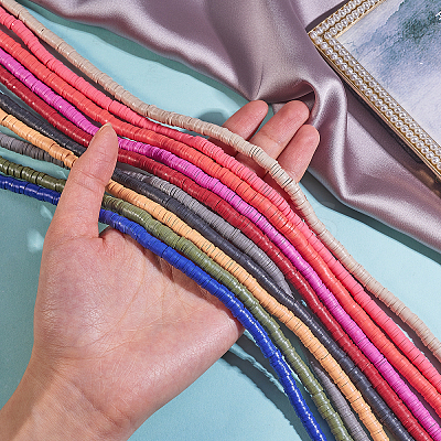 10Strand 10 Colors Flat Round Handmade Polymer Clay Beads CLAY-CJ0001-35-1