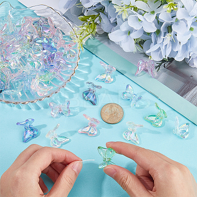 50Pcs 10 Colors UV Plating Rainbow Iridescent Transparent Acrylic Beads TACR-SC0001-30-1