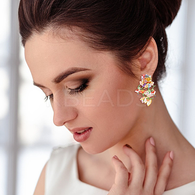 2 Pairs 2 Style Resin Flower Stud Earrings with Glass Beaded EJEW-AN0002-07-1