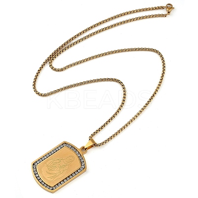 201 Stainless Steel Micro Pave Clear Cubic Zirconia Virgin Mary Rectangle Pendant Necklaces LS-NJEW-D089-07G-1