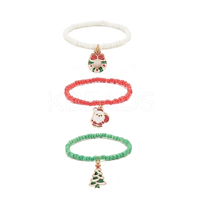 3Pcs 3 Style Glass Seed Stretch Bracelets Set BJEW-JB08200-1