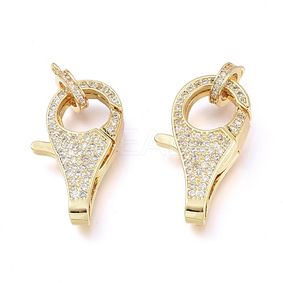 Brass Micro Pave Clear Cubic Zirconia Lobster Claw Clasps ZIRC-L076-066G-1