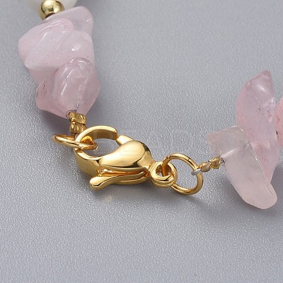 Natural Rose Quartz Chip Beaded Bracelets BJEW-JB04933-01-1