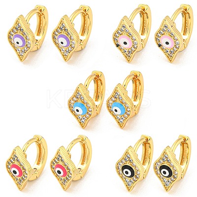 Rhombus with Evil Eye Real 18K Gold Plated Brass Hoop Earrings EJEW-L269-070G-1