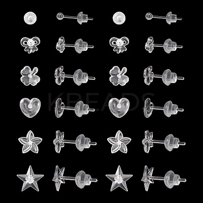 60 Sets 6 Style Star & Flower & Bowknot & Heart & Clover & Ball Tiny Resin Stud Earrings with Ear Nut for Women EJEW-BG0001-01-1
