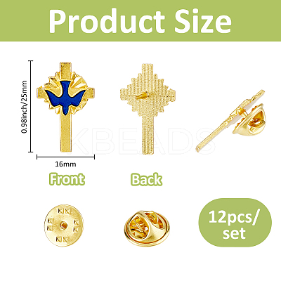 12Pcs Cross with Peace Dove Enamel Pins JEWB-FH0002-13-1