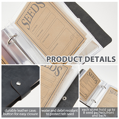 5 Inch PU Leather Cover Garden Seed Storage Organizer 2-Ring Binder Album DIY-FH0009-80B-1