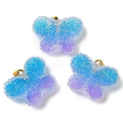 Transparent Resin Dotted Rhinetone Pendants RESI-N040-02G-02-RS-1