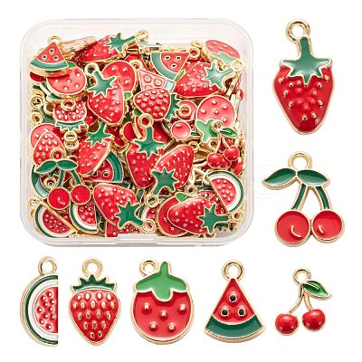 140Pcs 7 Style Light Gold Alloy Enamel Pendants ENAM-LS0001-65-1