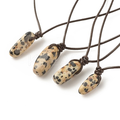 Natural Dalmatian Nugget Pendant Necklace with Cowhide Leather Cord NJEW-JN03882-02-1