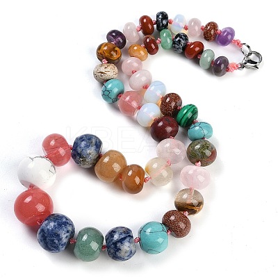 Natural Mixed Stone Rondelle Graduated Beaded Necklaces for Women Men NJEW-K388-02U-1