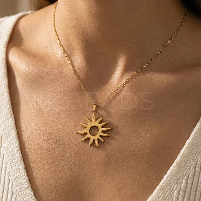 304 Stainless Steel Sun Pendant Necklaces for Women WG1EAC8-02-1