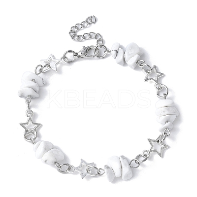 Natural Howlite Chip Link Bracelets BJEW-JB11592-01-1