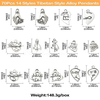 70Pcs 14 Styles Tibetan Style Alloy Pendants FIND-CJ0001-88-1