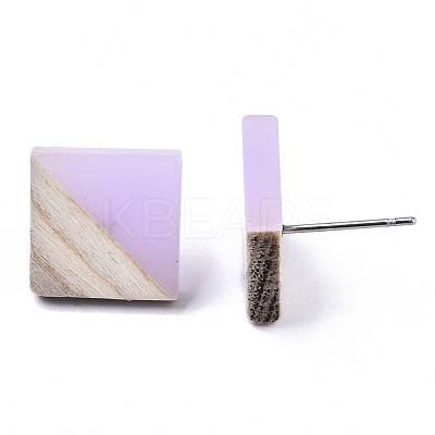 Opaque Resin & Wood Stud Earrings EJEW-N017-005A-B04-1