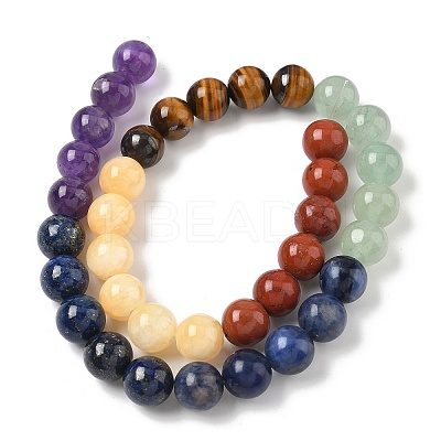 Chakra Natural Red Jasper & Yellow Jade & Green Aventurine & Tiger Eye & Sodalite & Amethyst Beads Strands X-G-NH0002-E02-10mm-1
