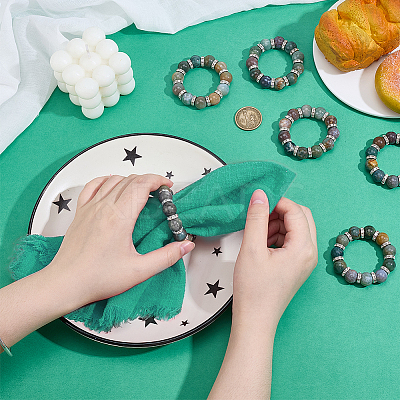 6Pcs Natural Indian Agate & Iron Beaded Napkin Rings AJEW-PH01655-1