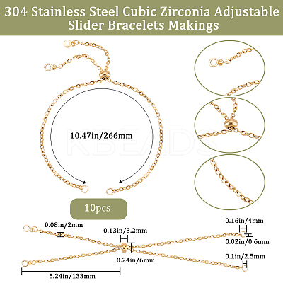 10Pcs Adjustable 304 Stainless Steel Cable Chain Slider Bracelet/Bolo Bracelets Making AJEW-BBC0002-12-1