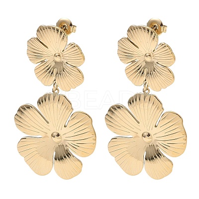 304 Stainless Steel Flower Dangle Stud Earrings EJEW-K268-70G-1