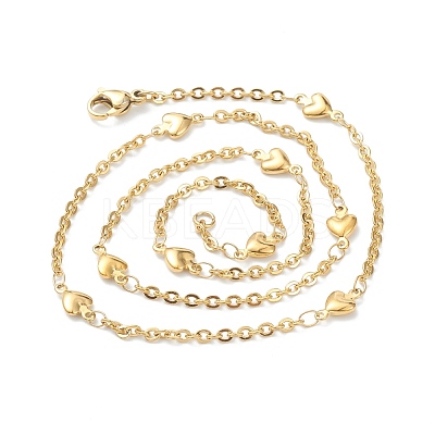 PVD Vacuum Plating 304 Stainless Steel Heart Link Chain Necklaces NJEW-I248-18G-1