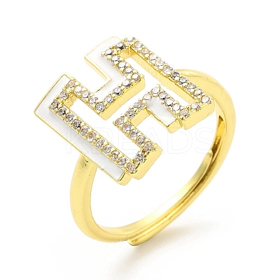 Mixed Color Enamel Initial Letter Adjustable Ring with Clear Cubic Zirconia RJEW-P045-01G-H-1