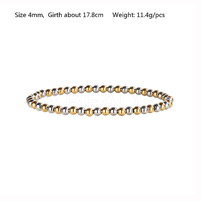 Hip-hop Style Waterproof 304 Stainless Steel Beads Stretch Bracelets for Women Men CT0530-1-1