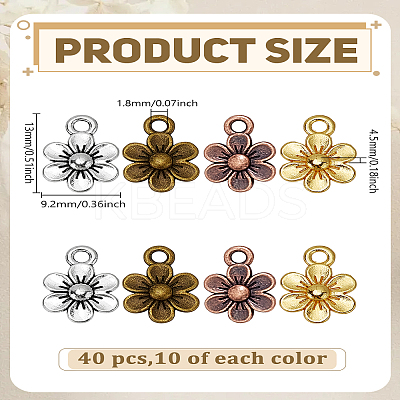 40Pcs 4 Colors Tibetan Style Zinc Alloy Pendants FIND-LP0005-01-1