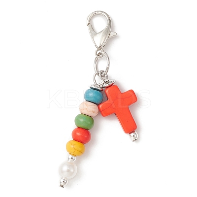 Cross & Round Synthetic Turquoise Pendant Decoration HJEW-JM01174-1