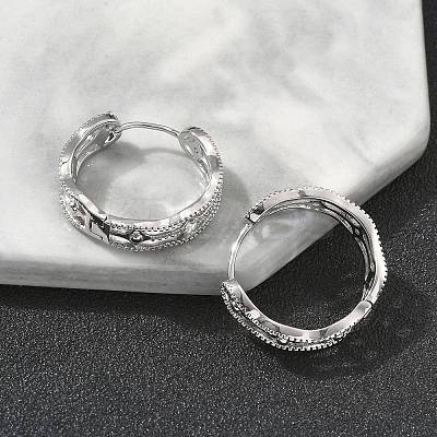 Brass Clear Cubic Zirconia Rectangle Hoop Earrings EJEW-D320-06P-1