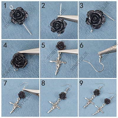 DIY Halloween Brass & Alloy Sword Cross Dangle Earring Making Kits DIY-SC0026-58-1