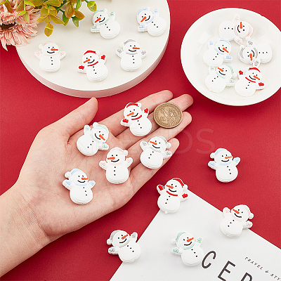 20Pcs 5 Colors Snowman Christmas Theme Food Grade Eco-Friendly Silicone Focal Beads SIL-CP0001-05-1