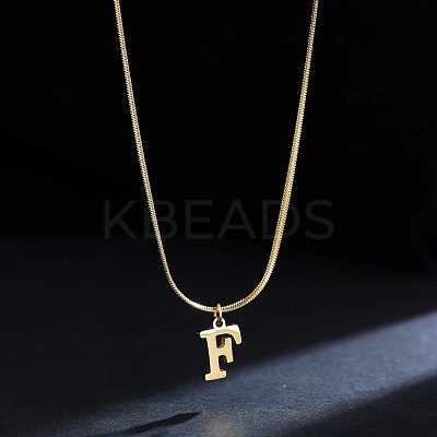 316 Surgical Stainless Steel Initial Pendant Flat Snake Chain Necklaces for Women WGC1053-06-1