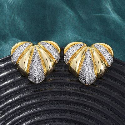 Heart Brass Micro Pave Clear Cubic Zirconia Stud Earrings EJEW-H158-13GP-1