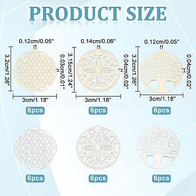 36Pcs 6 Style Rack Plating Brass Filigree Pendants KKC-UN0001-01-1