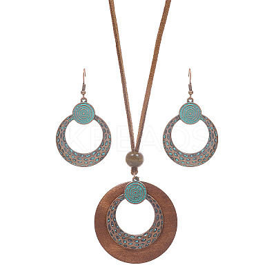 Bohemian Alloy & Wood Pendant Necklaces & Dangle Earrings Sets WG8FC17-03-1