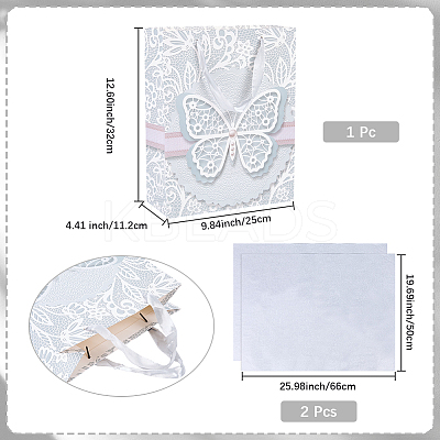 1Pc Butterfly Printed Paper Gift Bags with Ribbon Handles ABAG-SP0001-10B-1