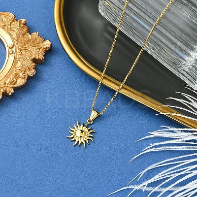 304 Stainless Steel Sun Pendant Box Chain Necklaces for Women Men NJEW-YW00002-01-1