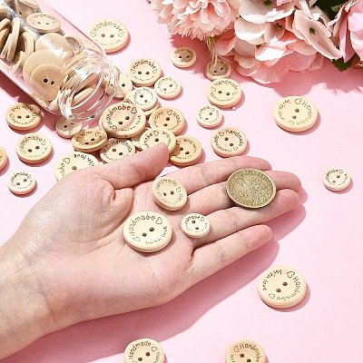 100Pcs 5 Styles Wooden Buttons BUTT-YW0001-03-1