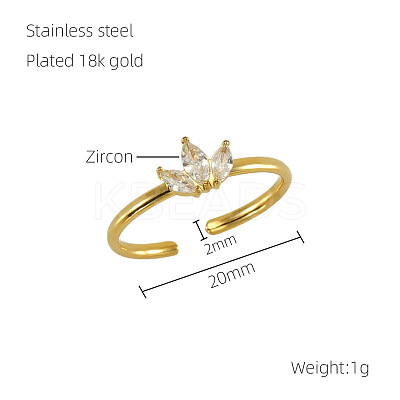304 Stainless Steel Micro Pave Clear Cubic Zirconia Cuff Rings for Women FS-WGE9F4E-02-1