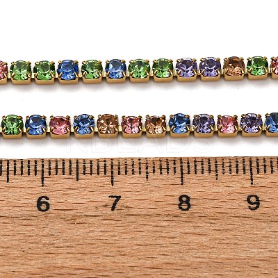 3MM 304 Stainless Steel Rhinestone Cup Chain Necklaces for Women NJEW-G175-01G-01-1