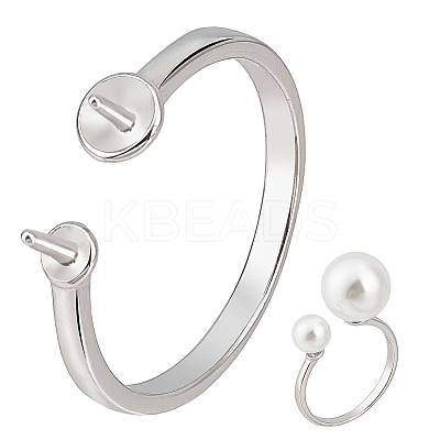 1Pc 925 Sterling Silver Adjustable Design Ring Mounts Fittings with Pearl Seat STER-BC0002-79A-P-1