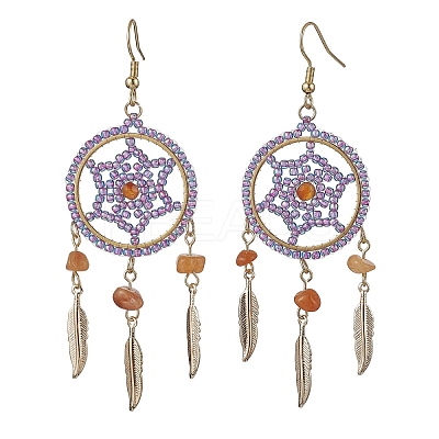 304 Stainless Steel with Glass Dangle with Natural Agate Stud Earring EJEW-MZ00185-02-1