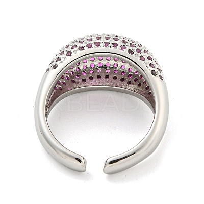 Real Platinum Plated Brass Micro Pave Clear Cubic Zirconia Cuff Rings RJEW-L113-016P-02-1