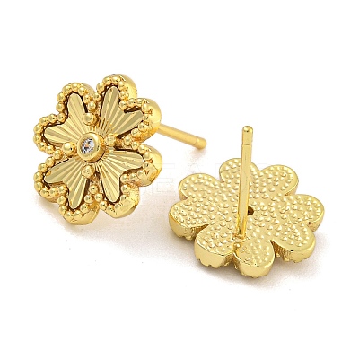 Rack Plating Flower Brass Micro Pave Clear Cubic Zirconia Stud Earrings EJEW-I313-05G-1