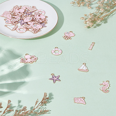 32Pcs 8 Styles Ocean Theme Alloy Enamel Pendants ENAM-LP0001-87-1